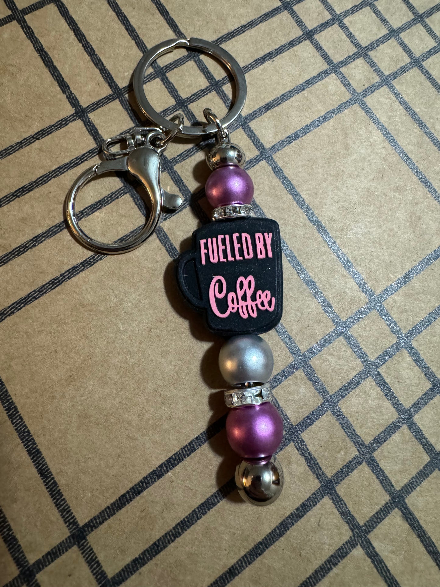 Pink Fueled by Coffee Keychain