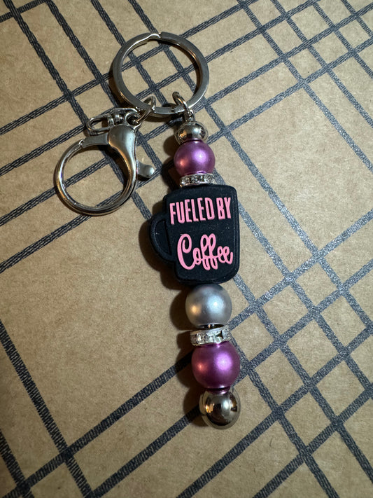 Pink Fueled by Coffee Keychain