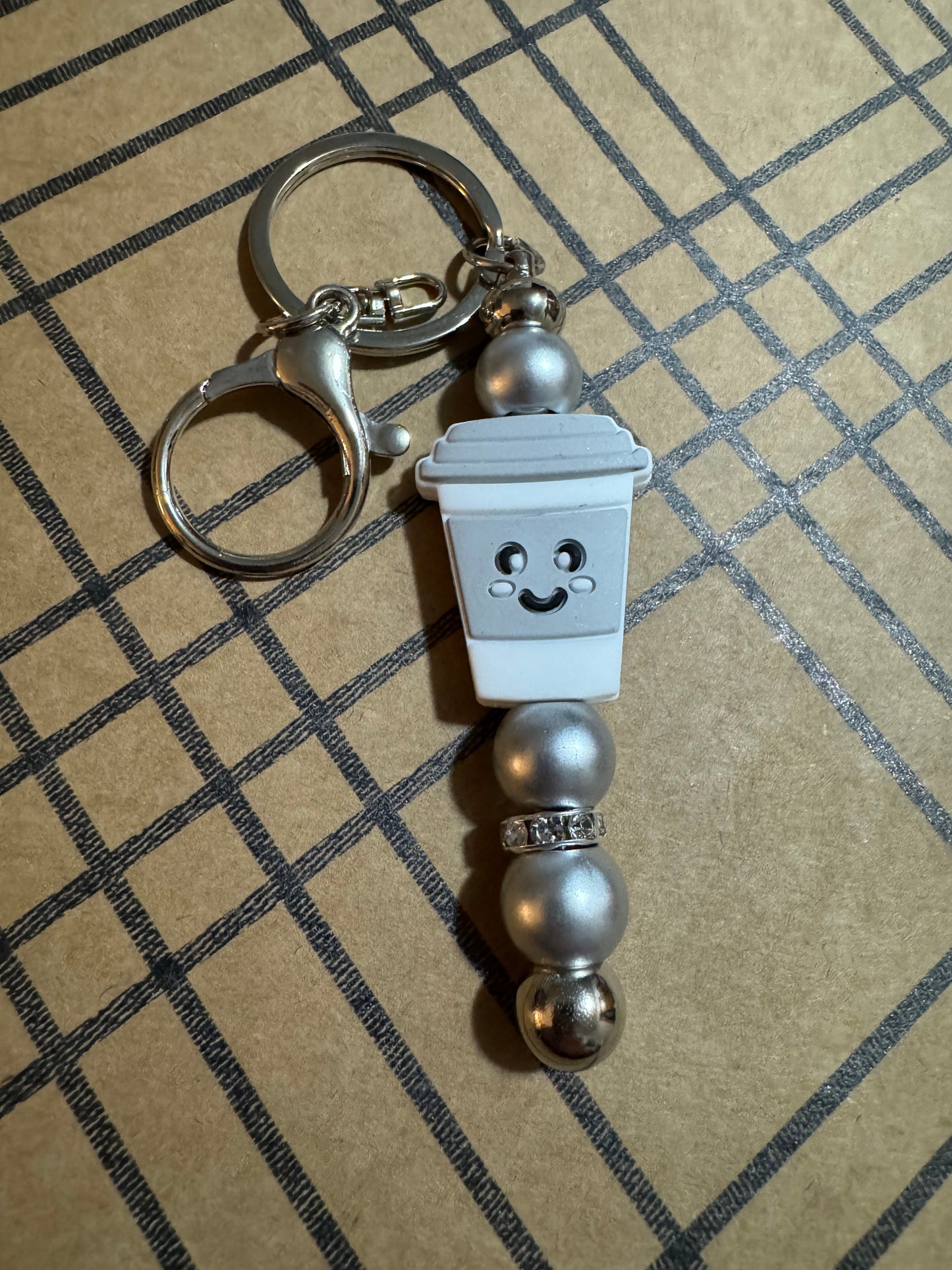 Gray Happy Coffee Cup Keychain