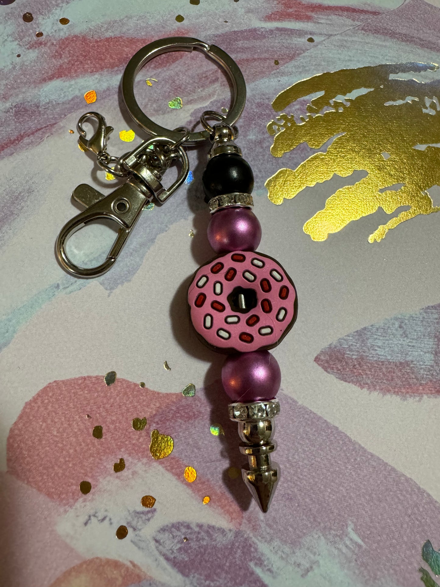 Mini Strawberry Frosted Chocolate Donut Keychain