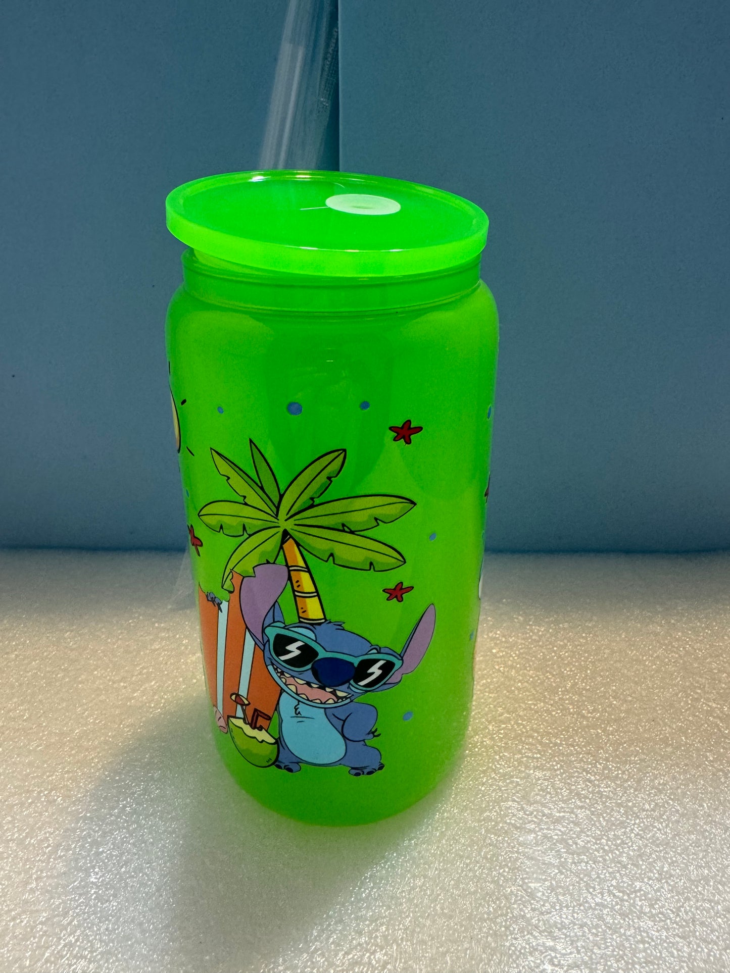 16oz Lilo and Stitch Beach Day Can Glass