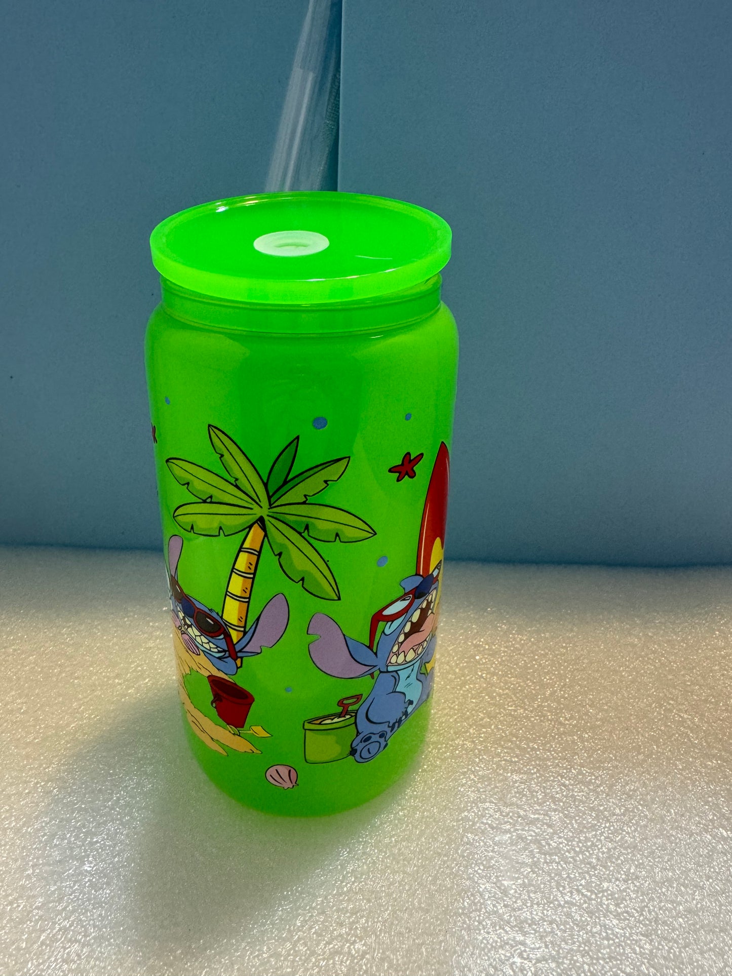 16oz Lilo and Stitch Beach Day Can Glass