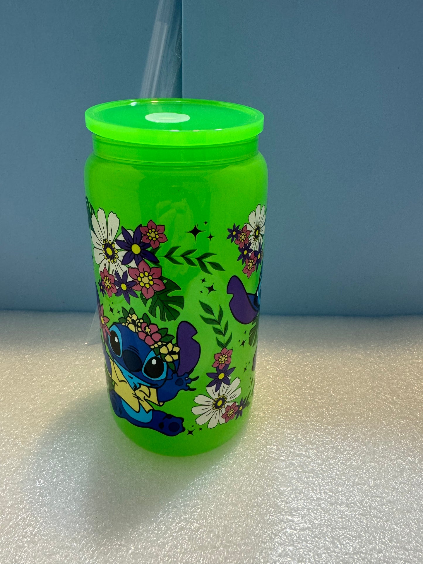 16oz Green Stitch Can Glass