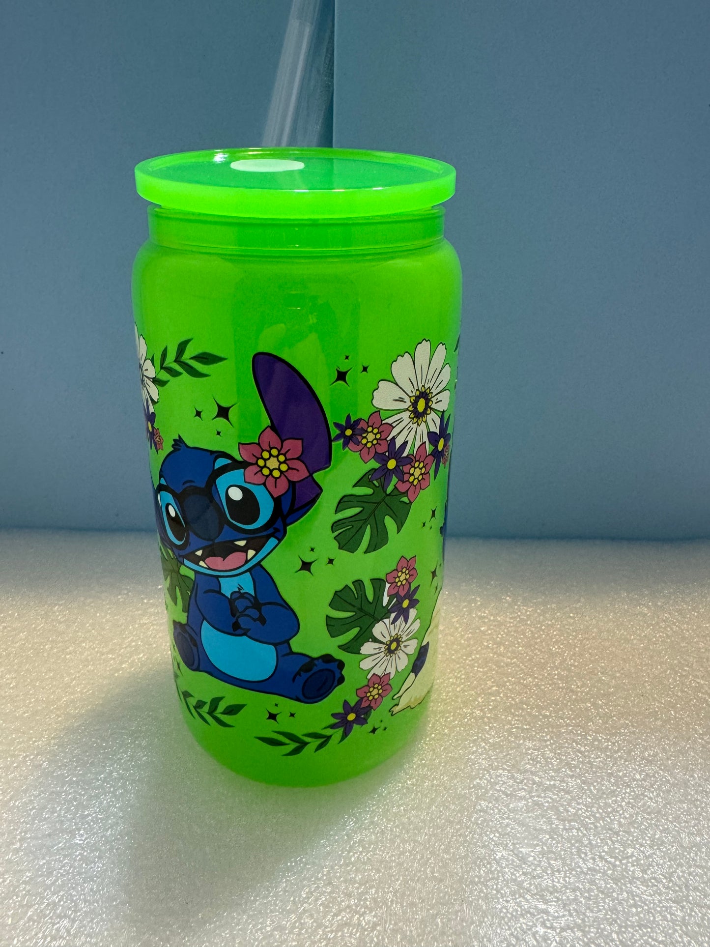 16oz Green Stitch Can Glass