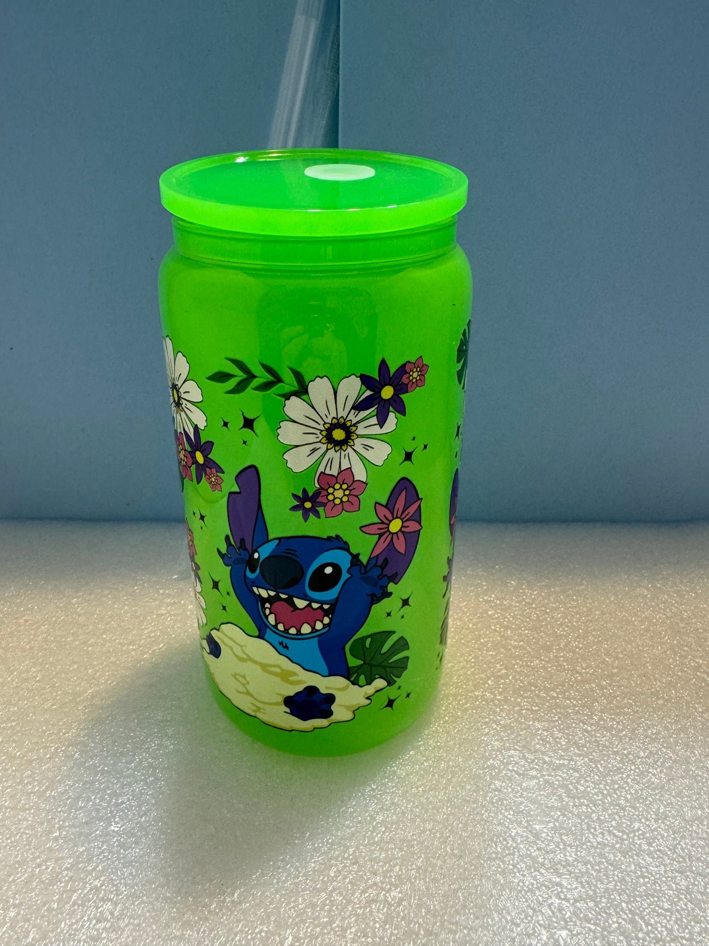 16oz Green Stitch Can Glass