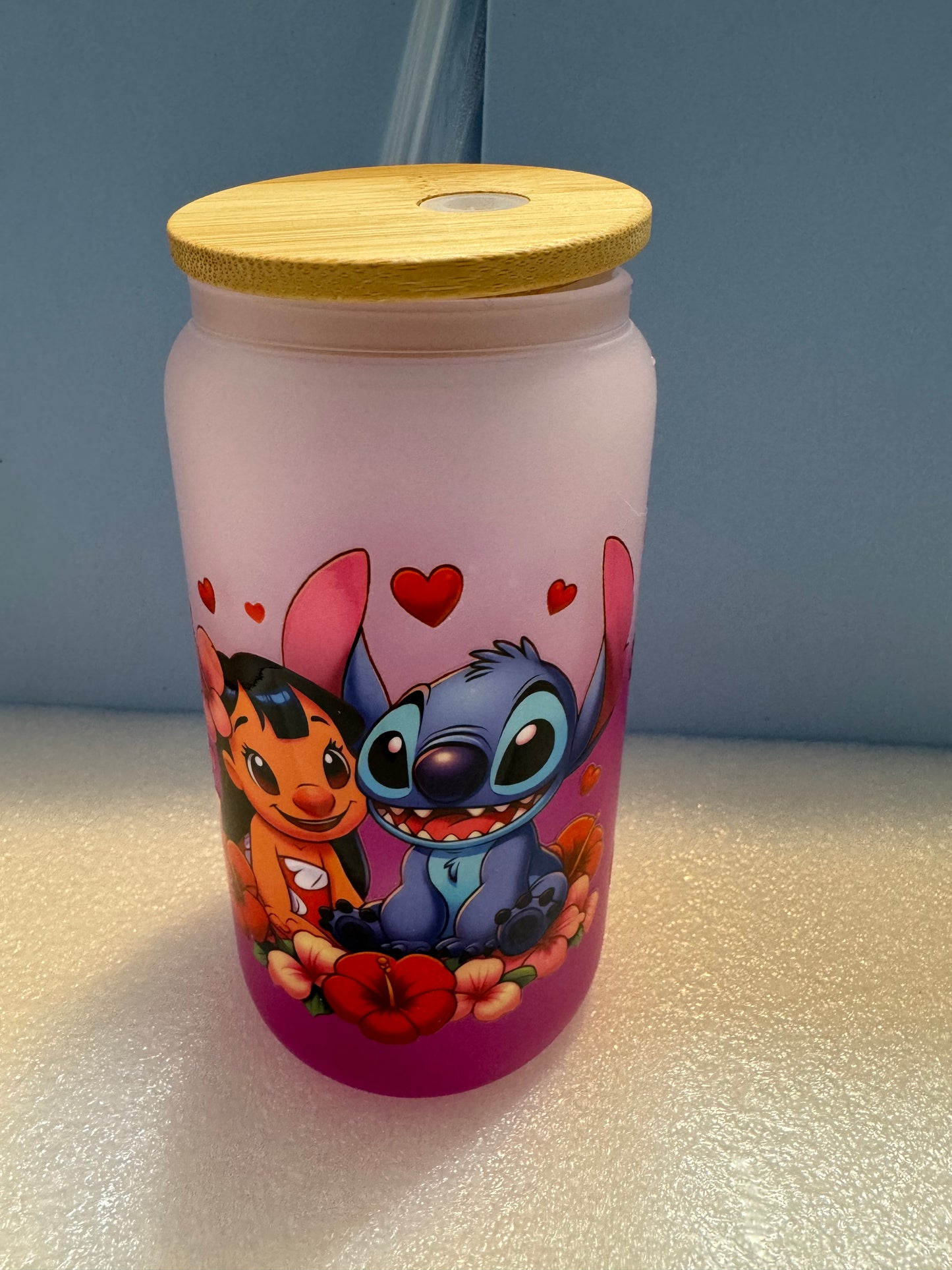 16oz Lilo and Color Change Stitch Can Glass