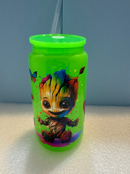 16oz Green Groot Can Glass