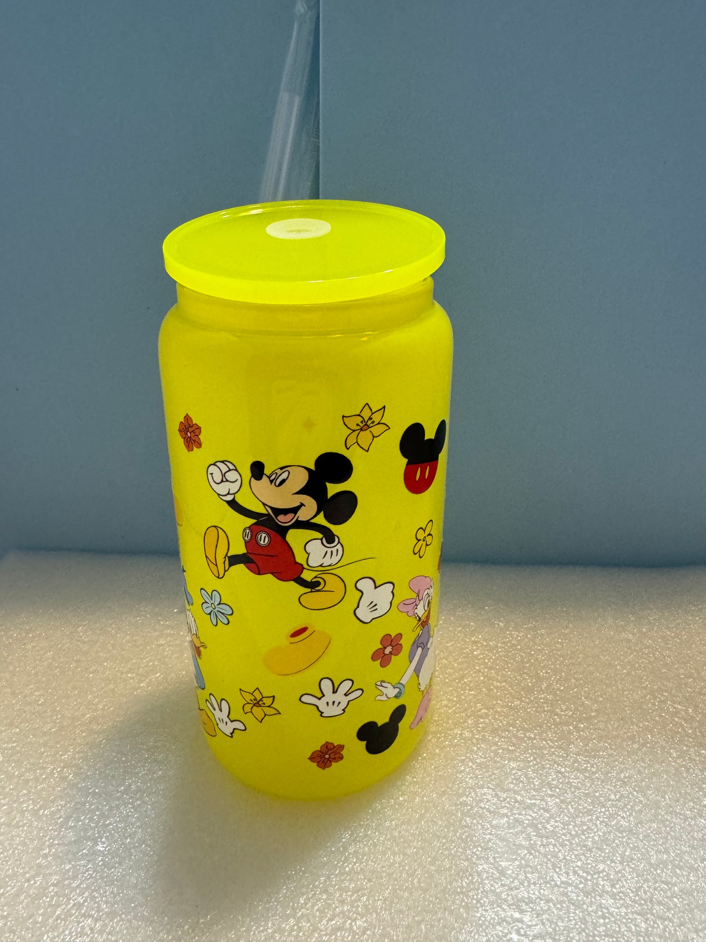 16oz Yellow Mickey Can Glass