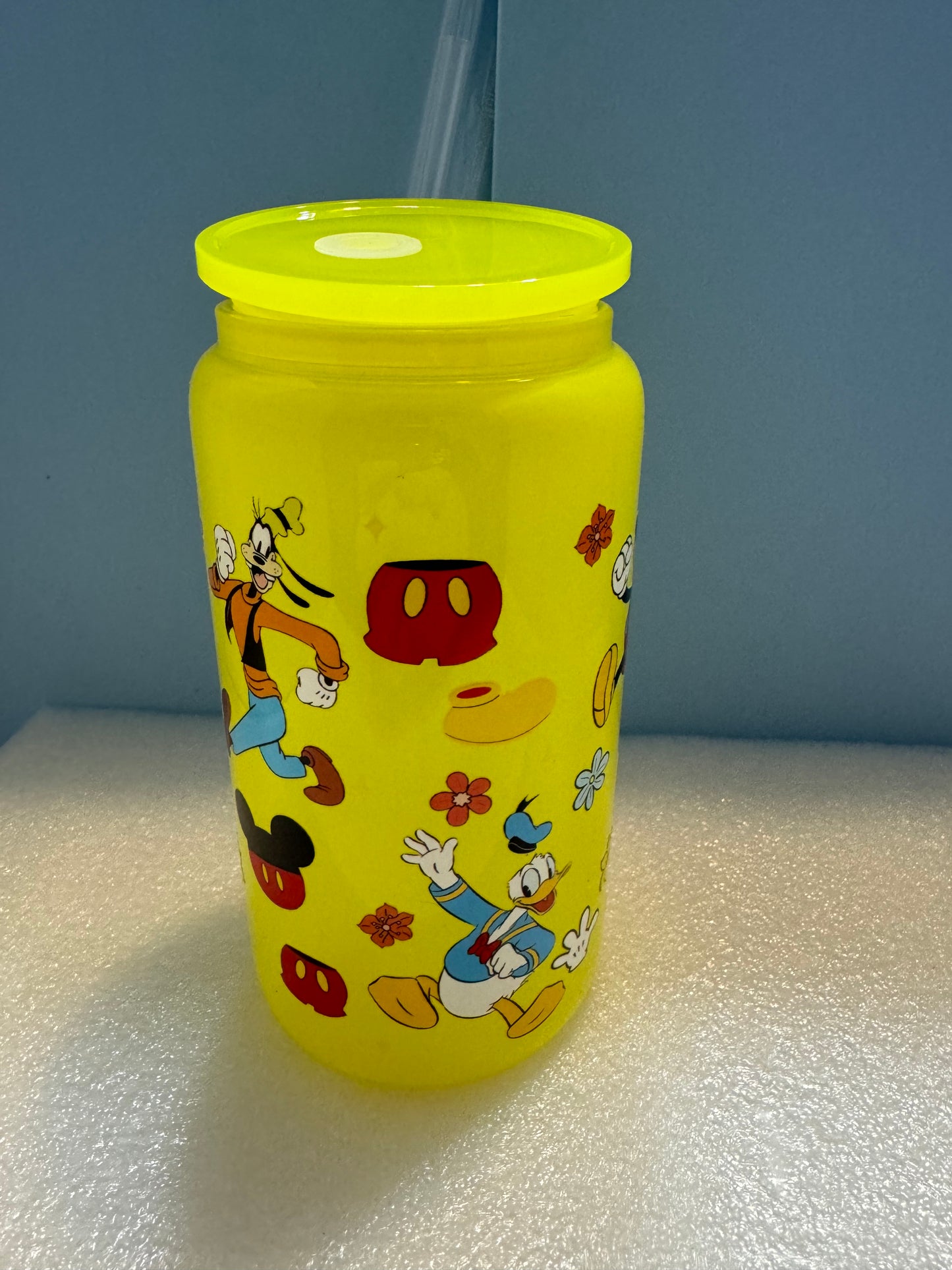 16oz Yellow Mickey Can Glass