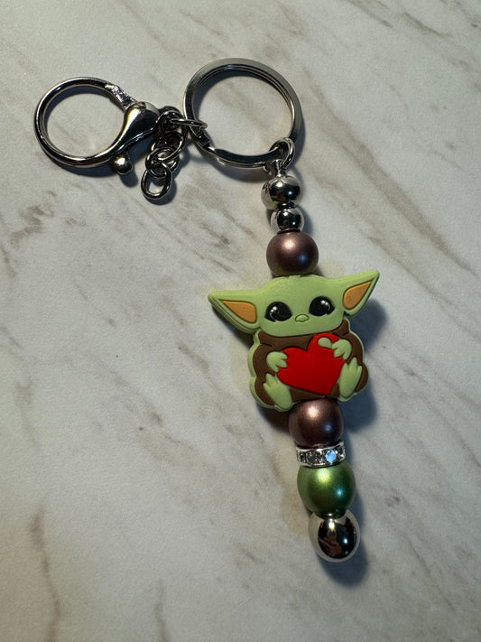 Baby Yoda Heart Keychain