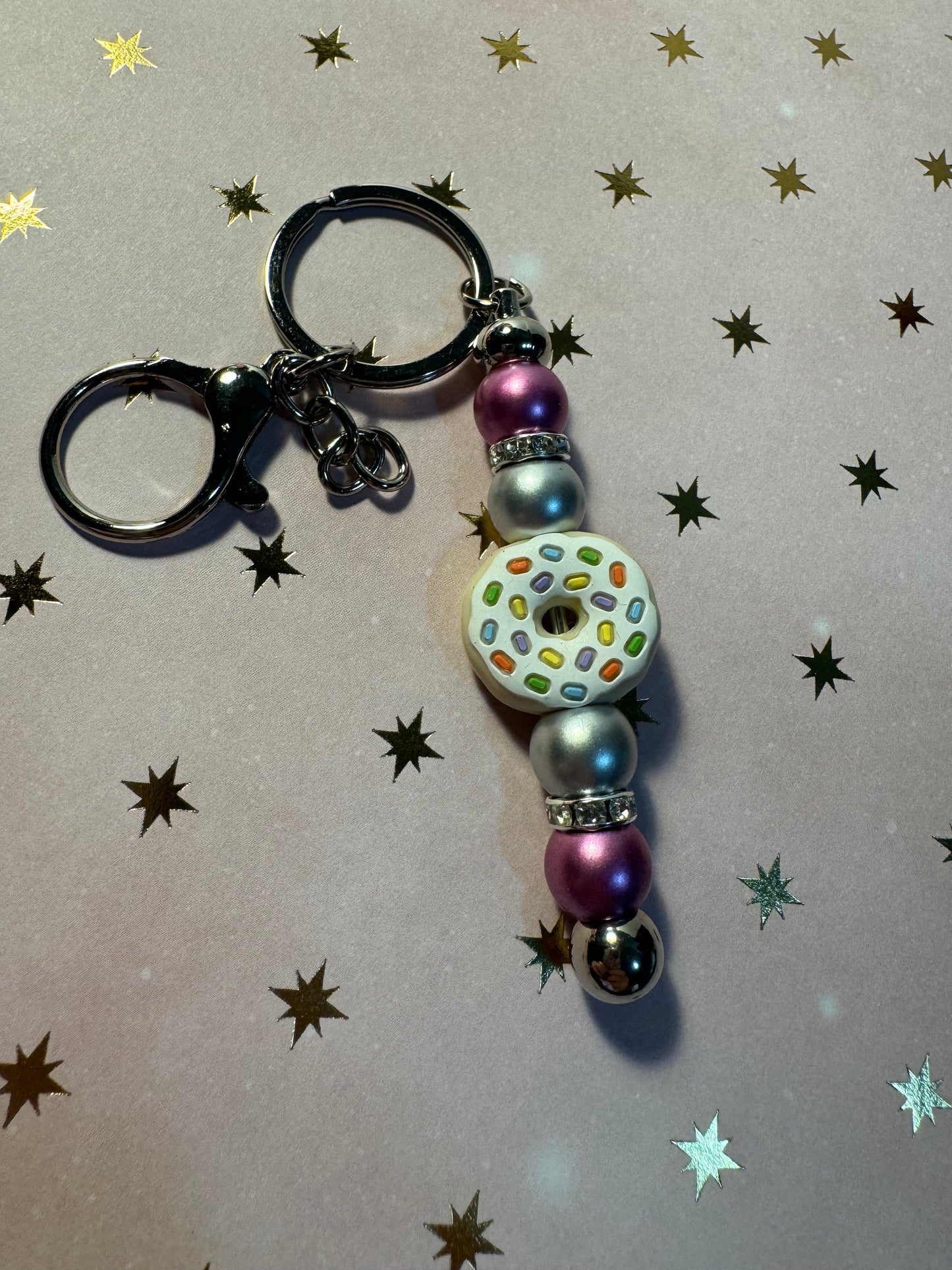 Small Vanilla frosted donut Keychain