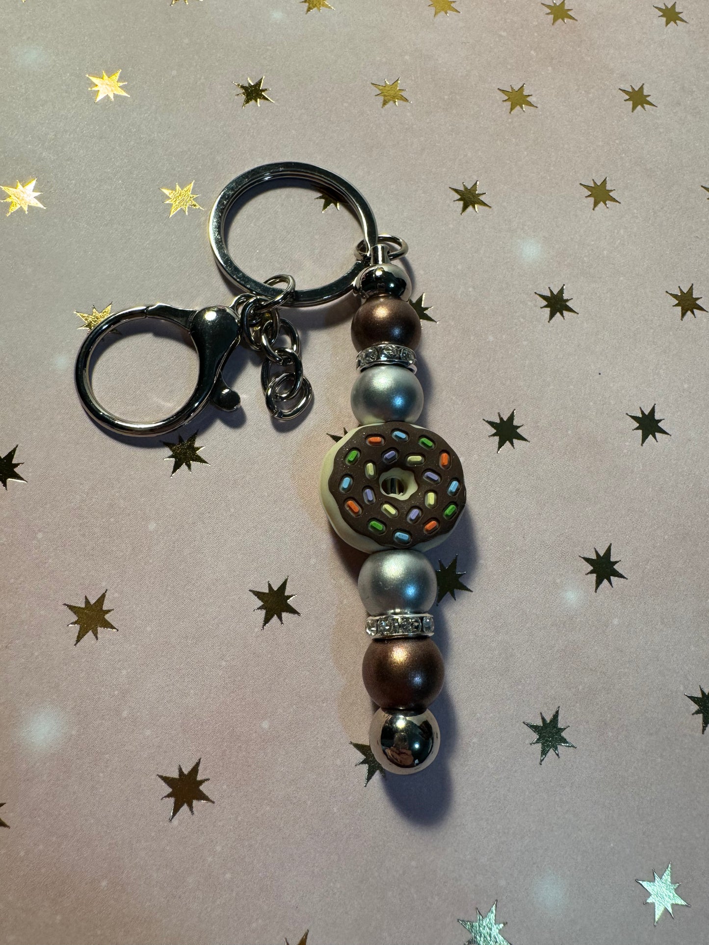 Small Chocolate Frosted Donut Keychain