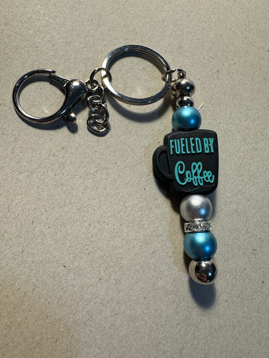 Blue Fueled By Coffee Keychain