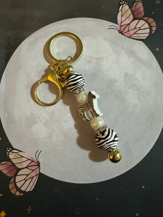 Gold Gone Wild Zebra Keychain