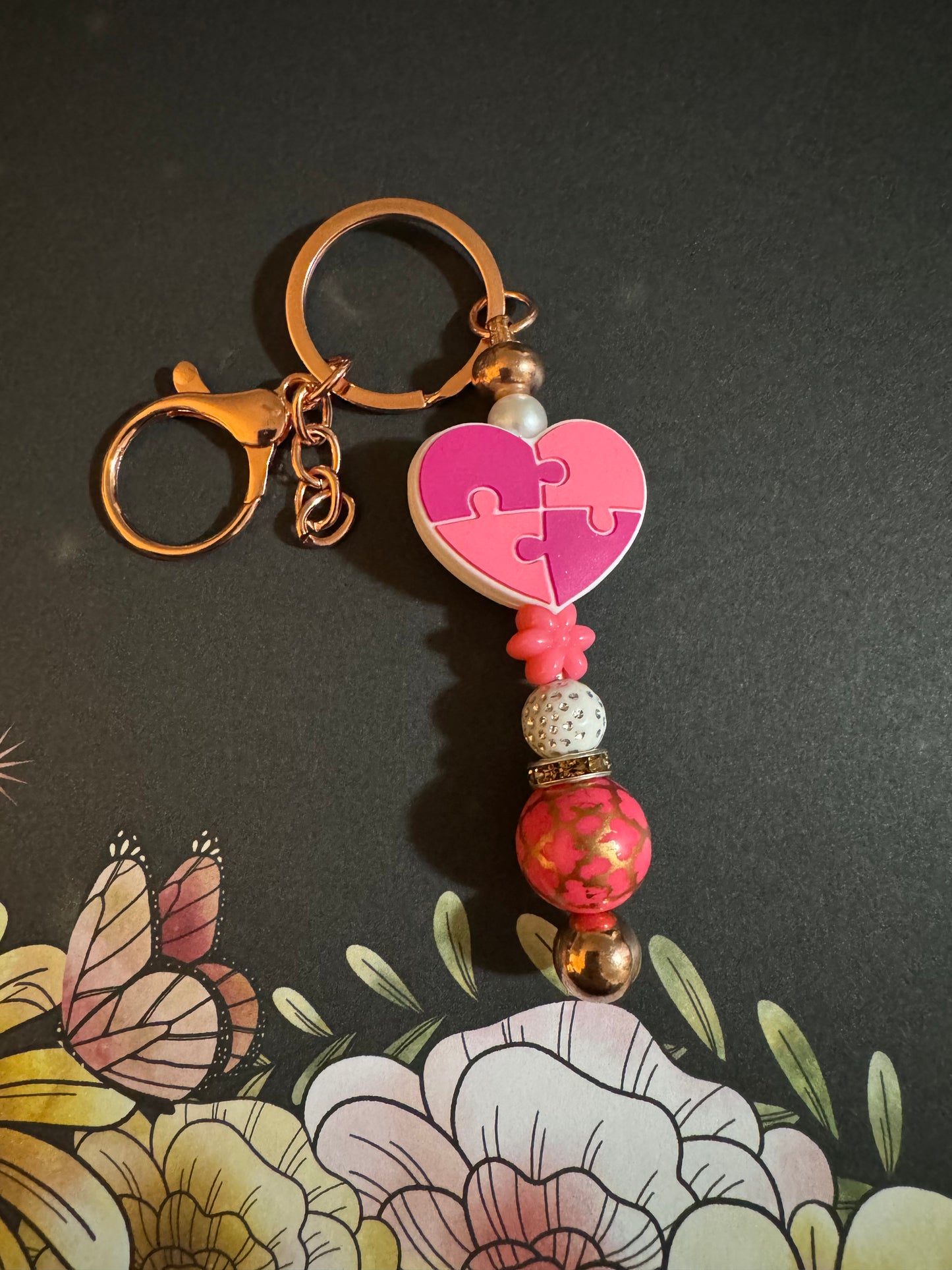 Breast Cancer Awareness Heart Keychain