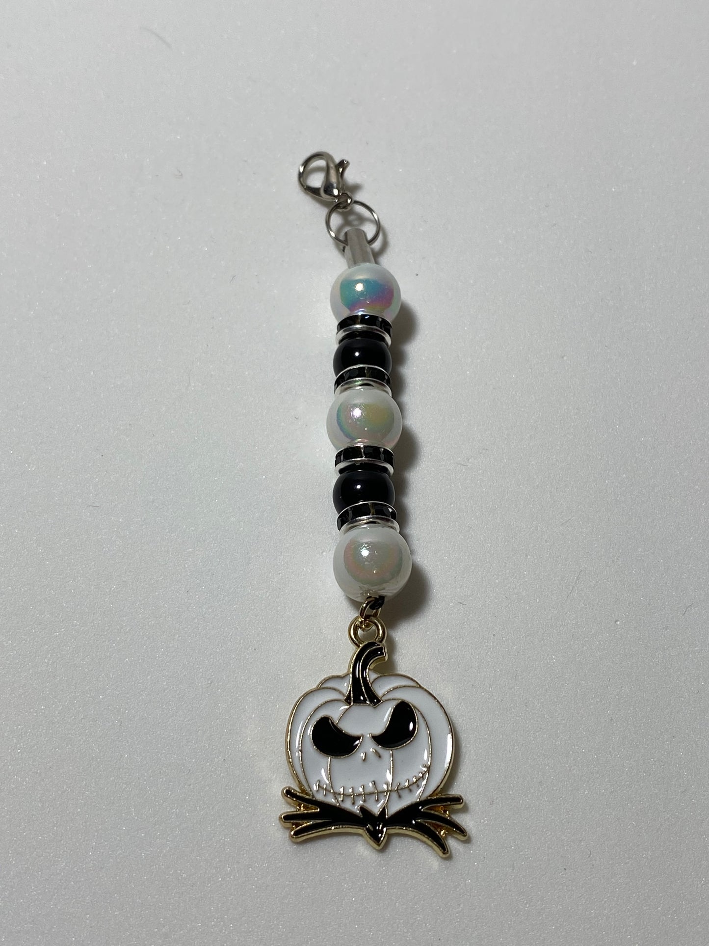 White Jack Pumpkin Head Zipper Pull / Keychain Charm