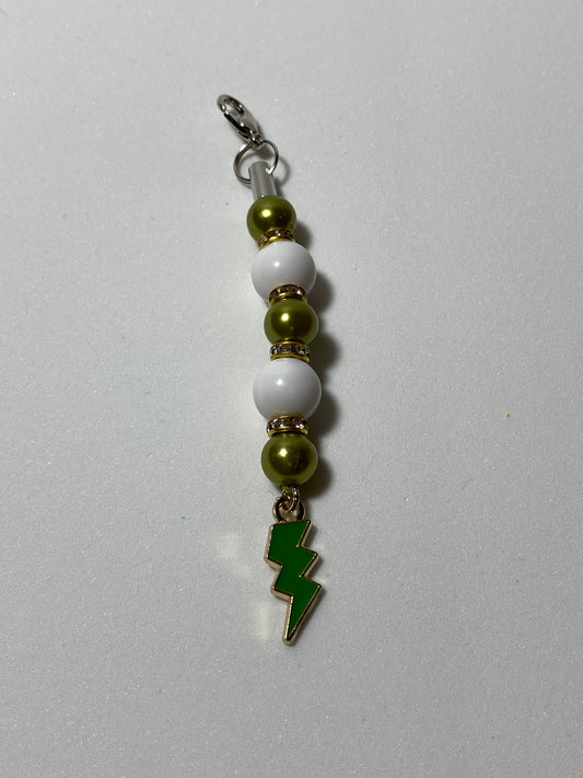 Green Lightning Bolt Zipper pull / Keychain Charm