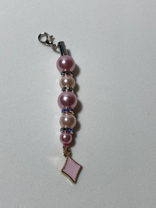 Pink Diamond Shape Zipper Pull / Keychain Charm