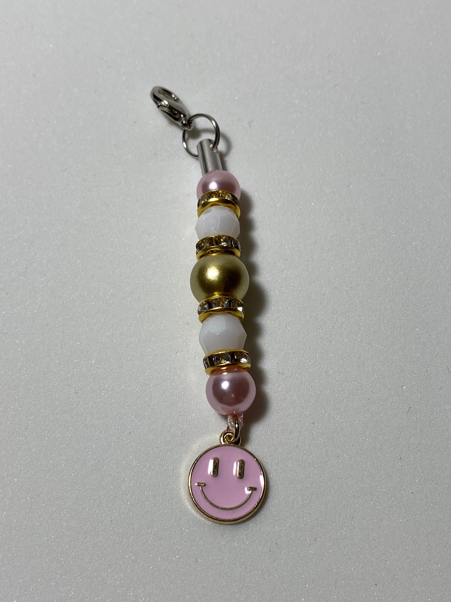 Pink Smiley Face Zipper Pull / Keychain Charm