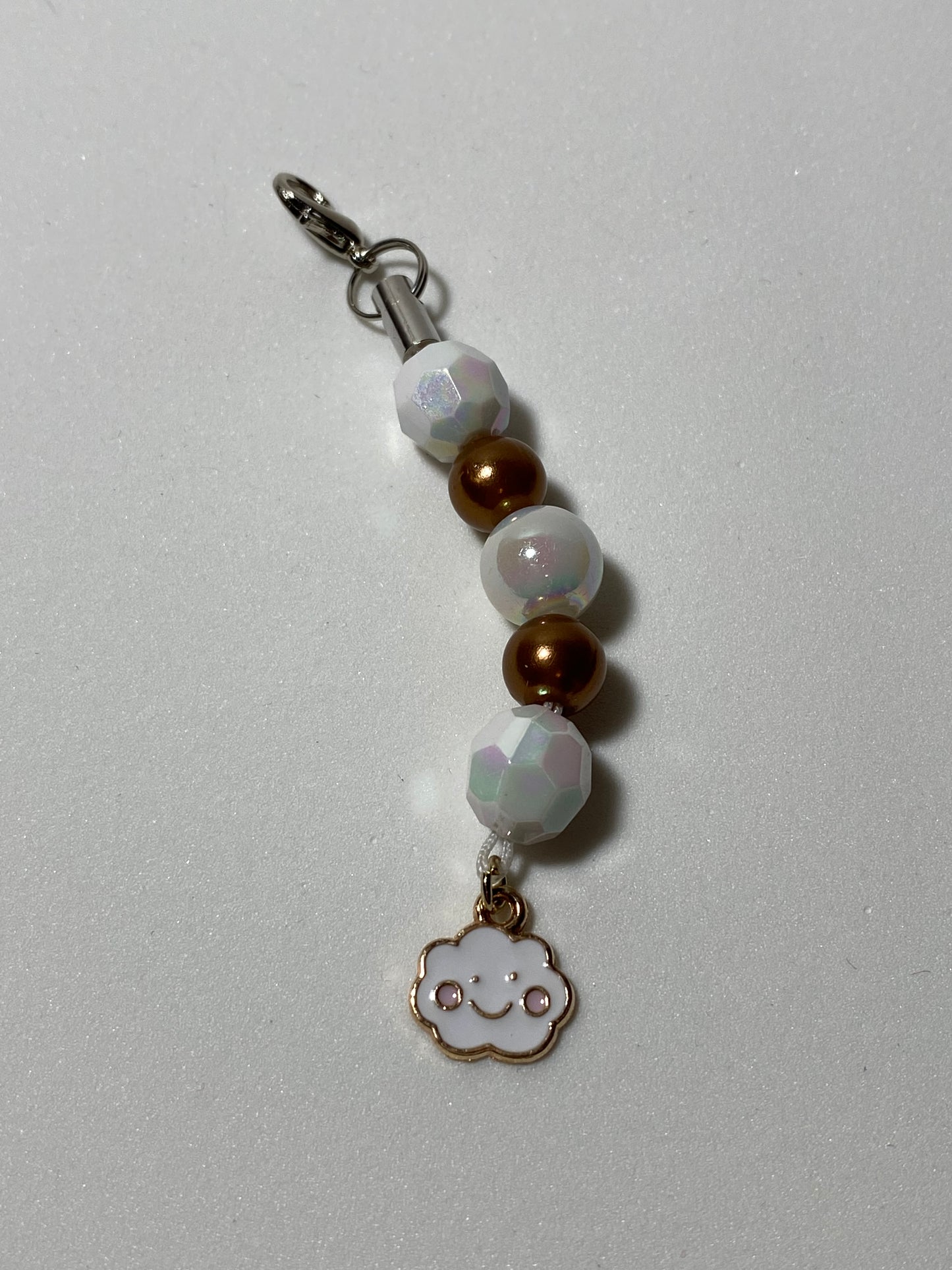 White Happy Cloud Zipper Pull / Keychain Charm