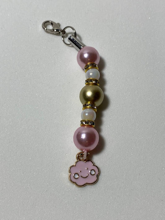 Pink Happy Cloud Zipper pull / Keychain Charm