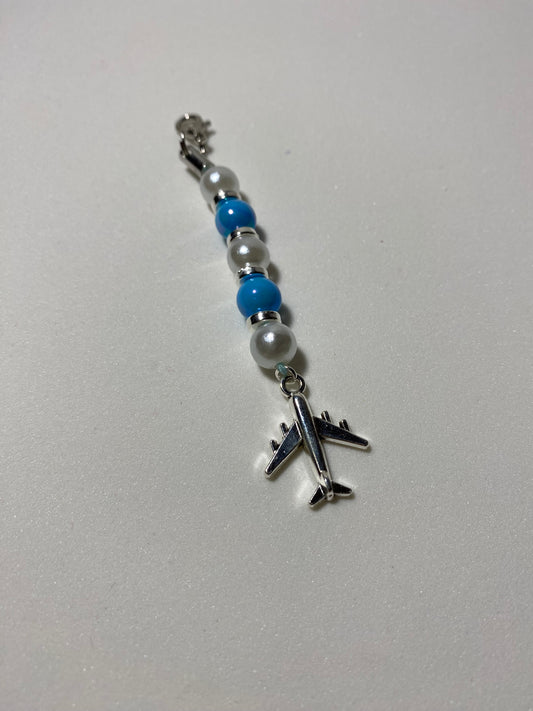 Airplane with Blue and White Zipper Pull / Keychain Charm