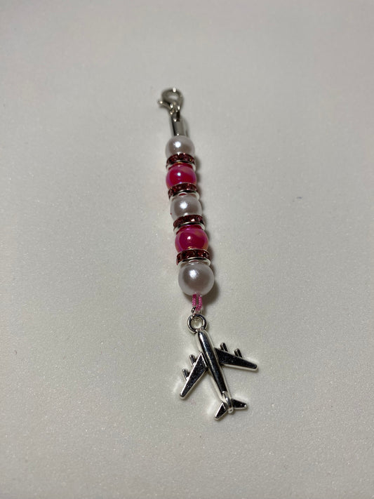 Airplane with Pink Bling Zipper Pull / Keychain Charm