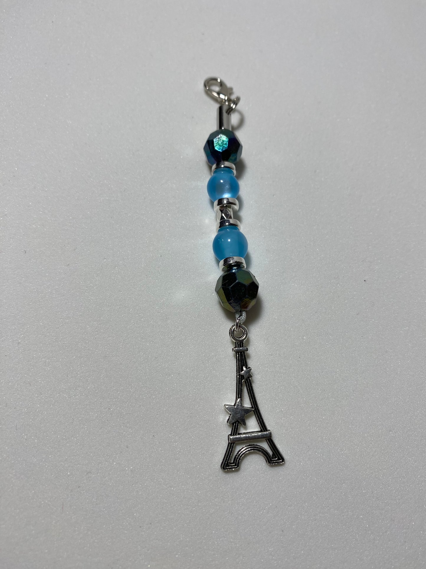 Silver Eiffel Tower With Stars Zipper Pull/ Keychain