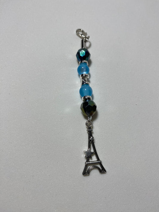 Silver Eiffel Tower With Stars Zipper Pull/ Keychain