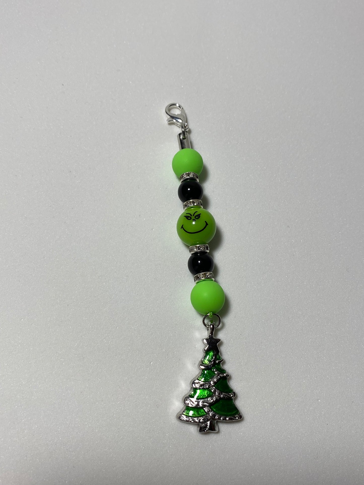 Grinch Face with Bling Zipper Pull / Keychain Charm