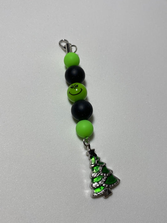 Grinch Face Keychain Charm / Zipper Pull