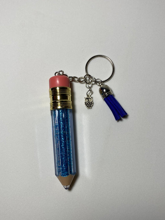 Blue Pencil Keychain with Silver owl