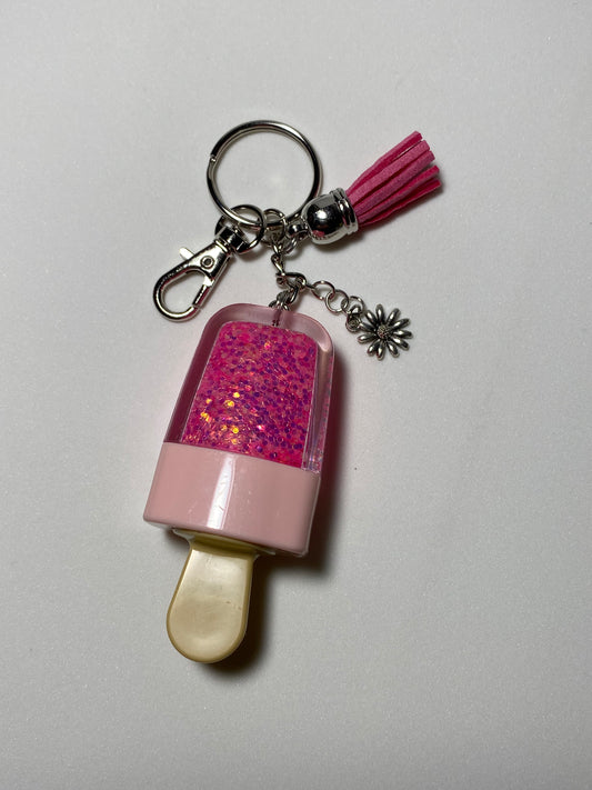 Pink Popsicle Keychain with Silver Flower