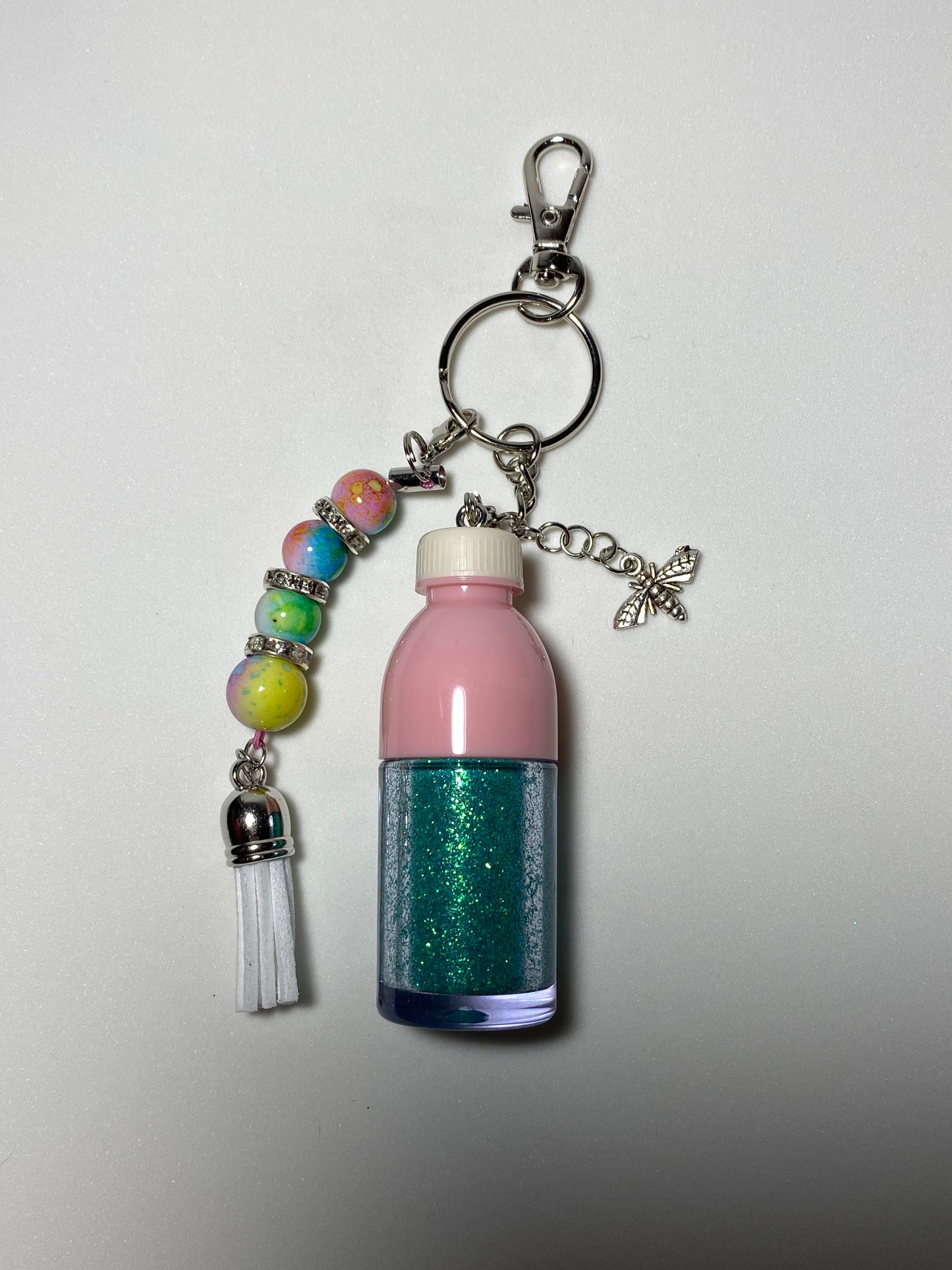 Teal Bottle Keychain with Silver Dragonfly