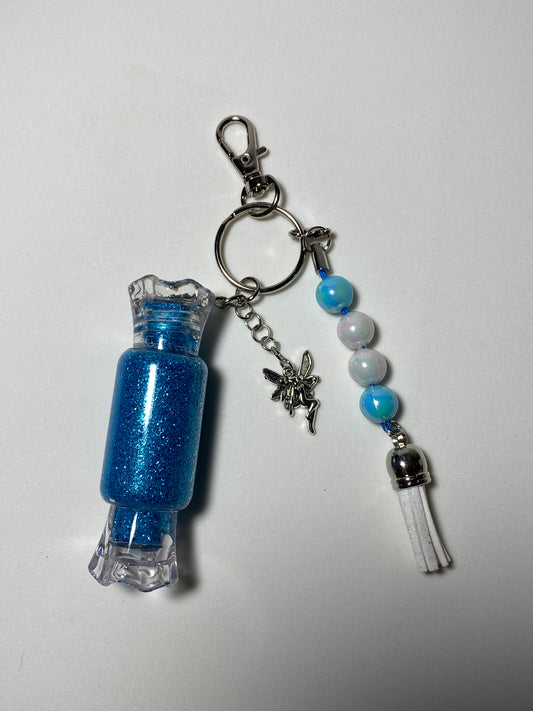 Blue Wrapped Candy Keychain with Silver Fairy