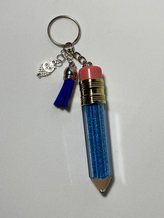 Blue Pencil Keychain with Silver Owl #2