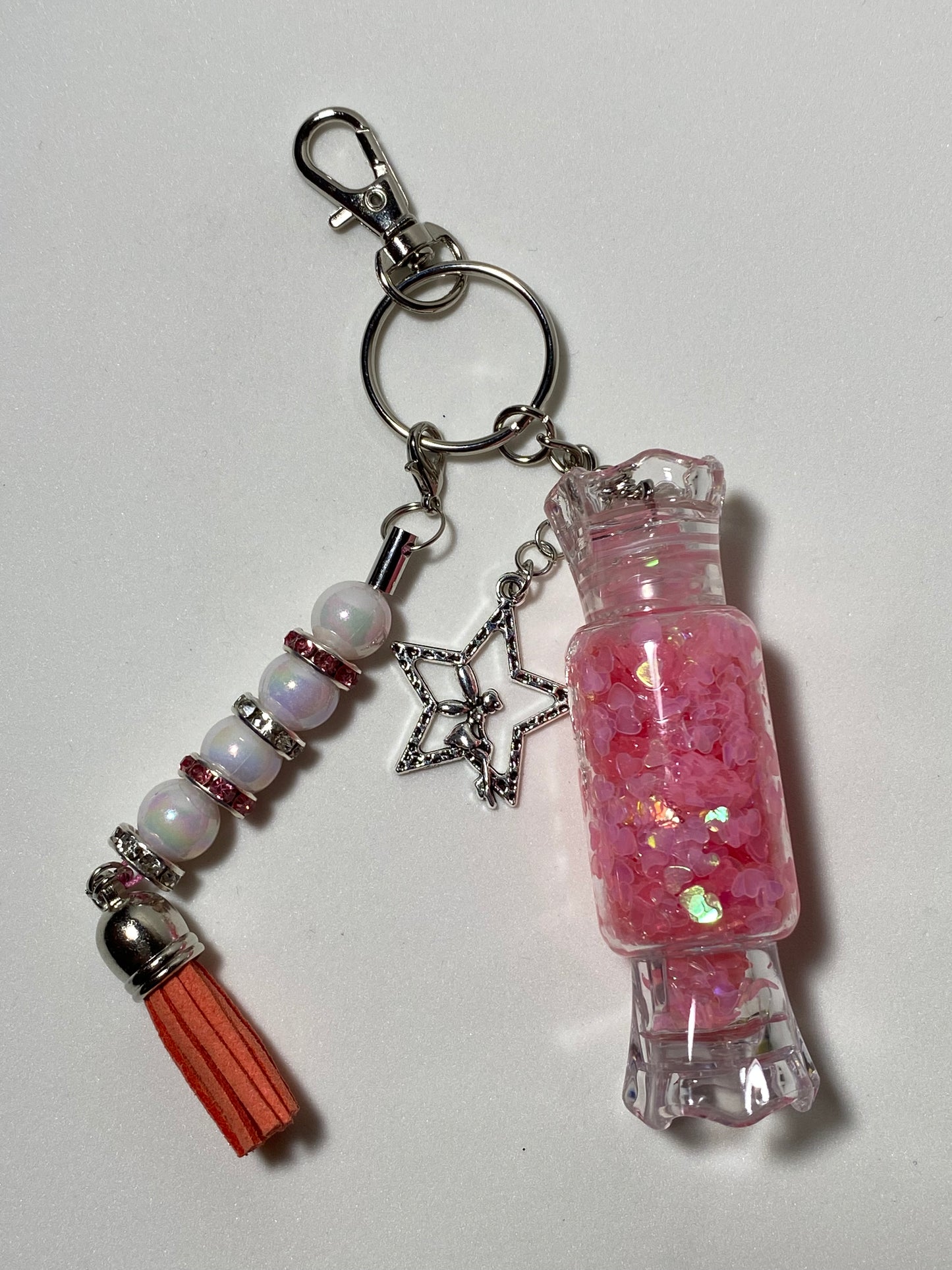 Pink Wrapped Candy Keychain with Silver Star