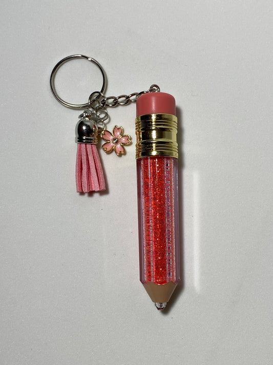 Pink Pencil Keychain with Pink Flower