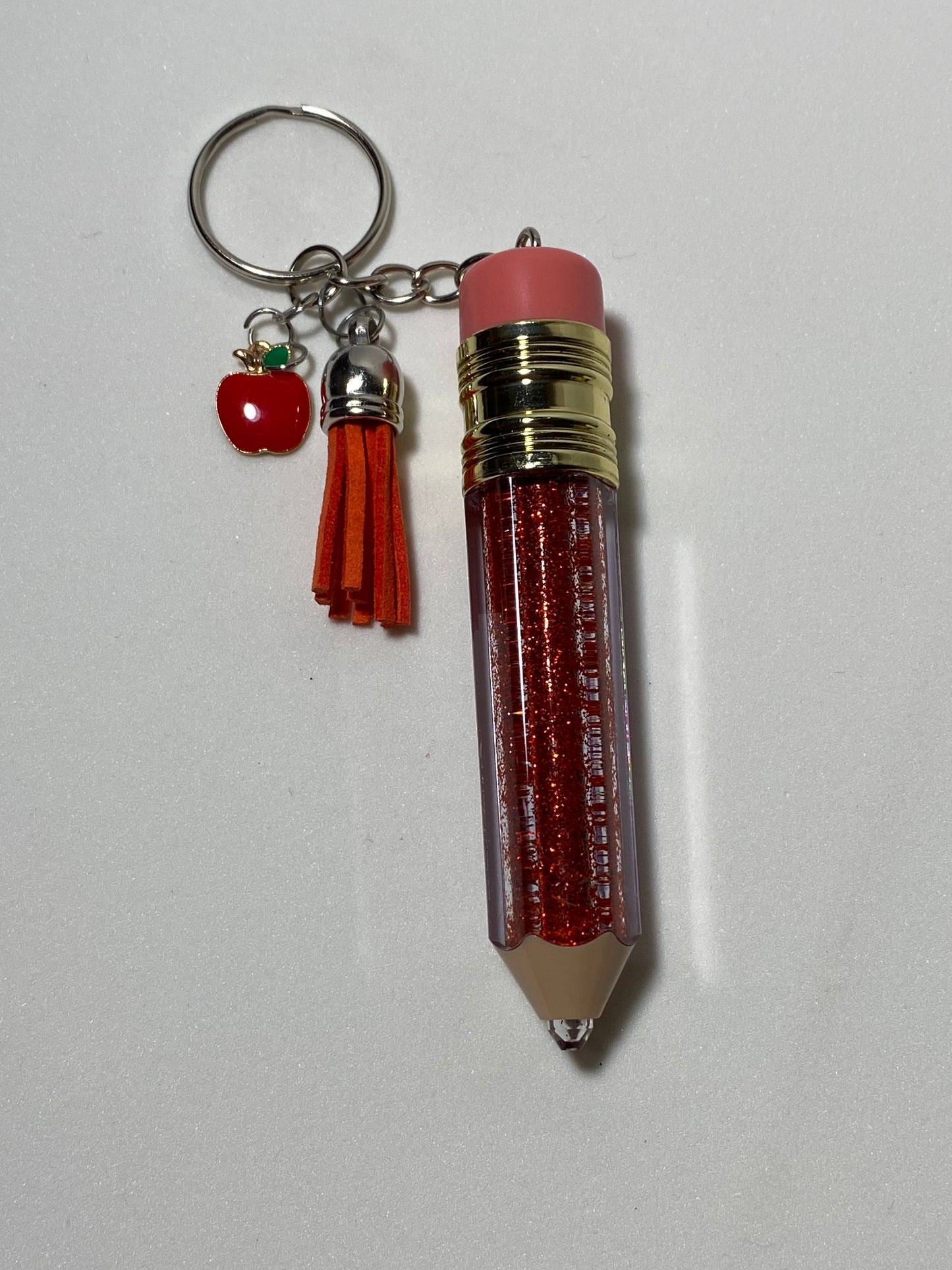 Red Pencil Keychain with Red Apple