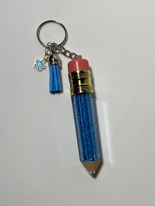 Blue Pencil Keychain with Blue Flower