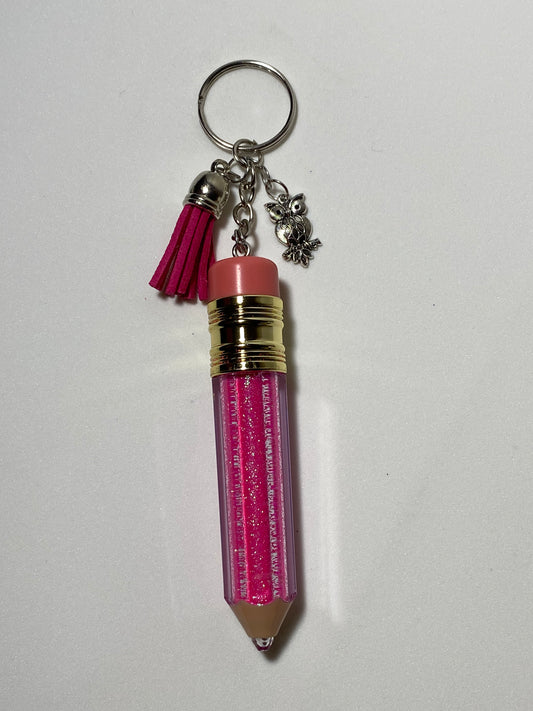 Pink Pencil Keychain with Silver Owl #2