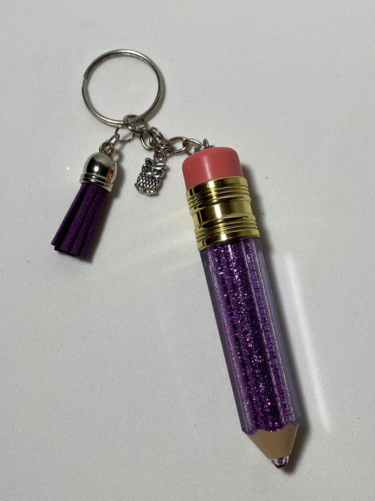 Purple Pencil Keychain with Silver Owl