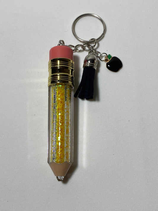 Yellow Pencil Keychain with Black Apple