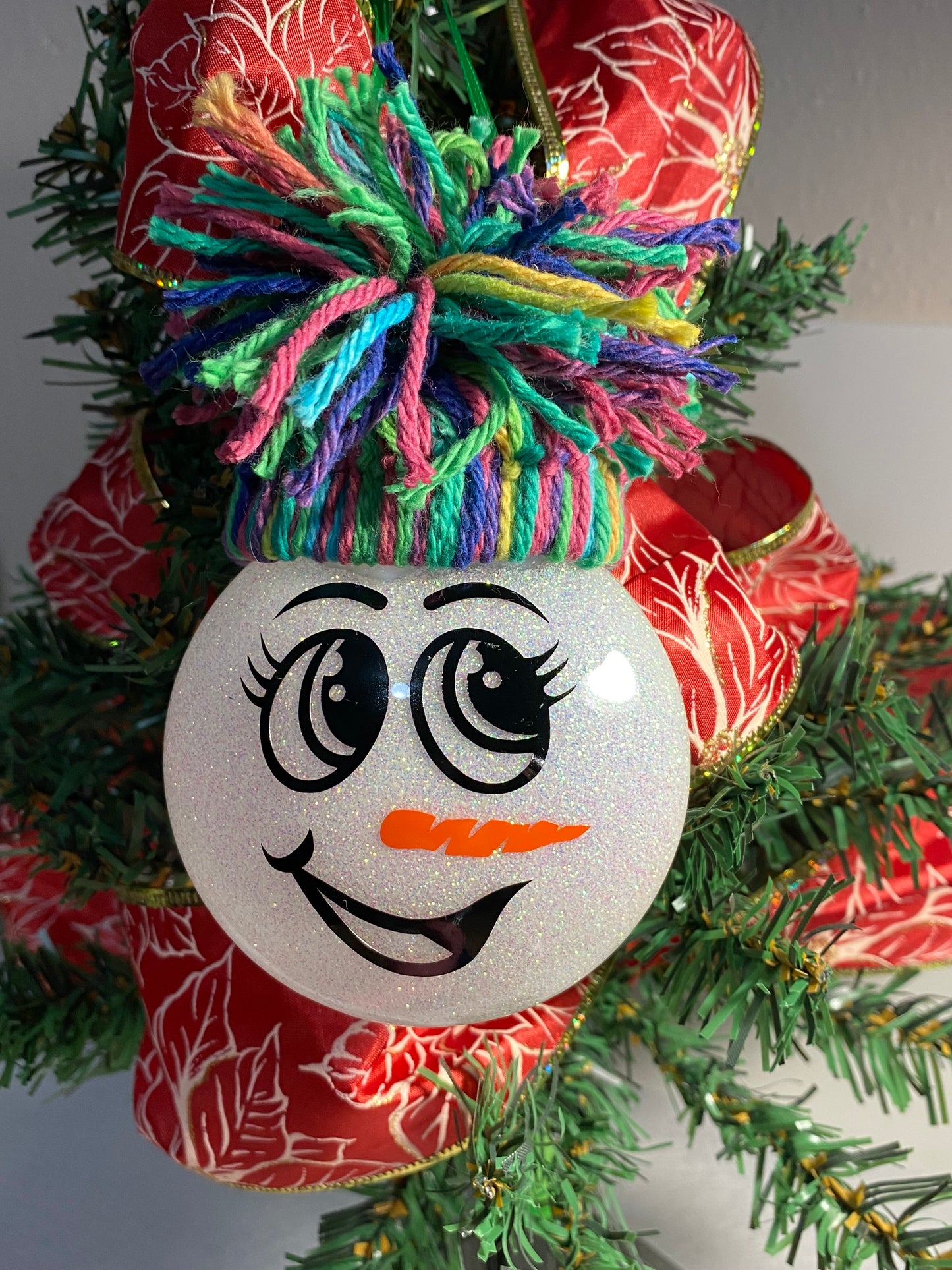 Snowman with multicolor Yarn Hat