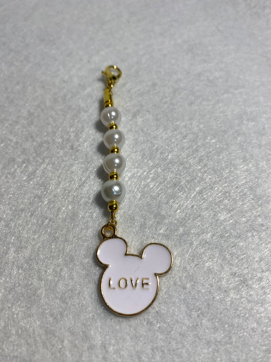 White Mickey Love Zipper Pull / Keychain Charm