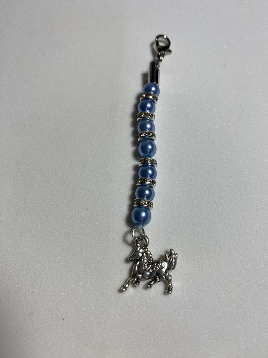 Horse with Blue Beads Zipper Pull / Keychain Charm