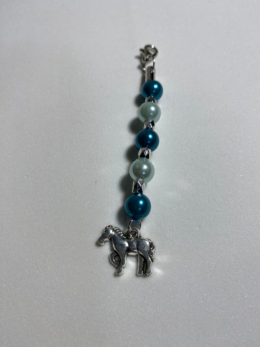 Blue beaded Horse Zipper Pull / Keychain Charm