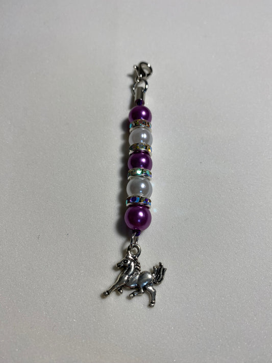 Horse with Purple Beads Zipper Pull / Keychain Charm