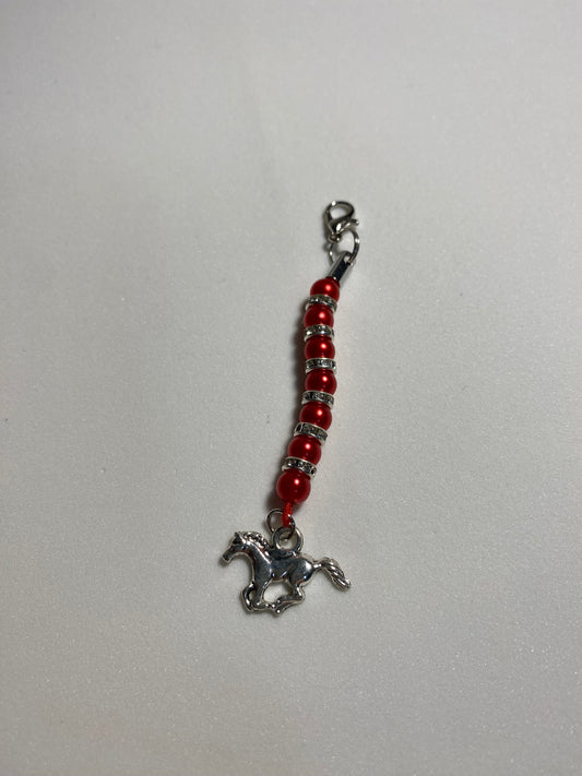 Horse with Red Beads Zipper Pull / Keychain Charm