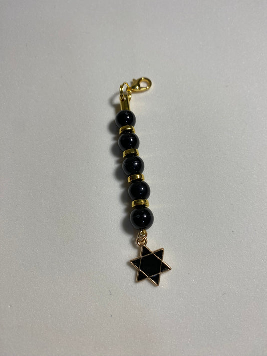 Black and Gold Star of David Zipper Pull / Keychain Charm